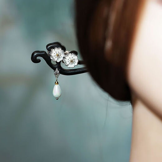 Two generations of happy Chinese style black sandalwood hairpins for women, new Chinese style flower tassel hairpins, ancient style high-end hair accessories, daily gifts, double-sided sandalwood hairpins