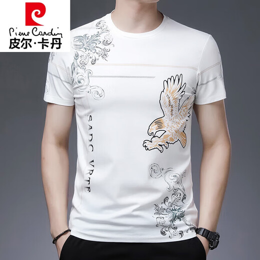 Pierre Cardin (pierre cardin) printed short-sleeved T-shirt men's summer tiger head loose ice silk half-sleeved body shirt men's thin ice-feeling trendy T 829 striped letters black M 165/ Recommended 95-120Jin Jin is equal to 0.5 kg