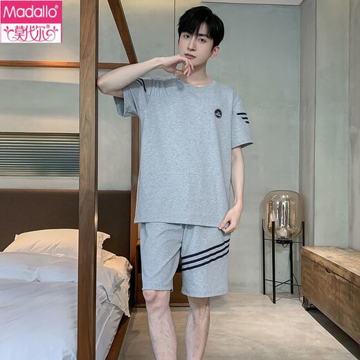莫代尔夏季短袖短裤男士纯棉薄款睡衣可外穿休闲运动家居服大码套装 9928 L