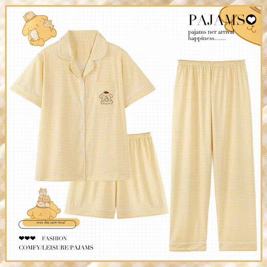 浪莎2025新款睡衣夏季女三件套装可爱布丁狗纯棉短袖大码家居服春秋天 云朵棉-J9901#乐园小狗三件套 M 【建议75-100斤】