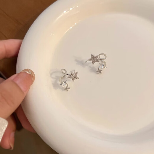 Mansheng star ear clip women's pierced earrings new light luxury high-end niche ear bone clip ear hanging temperament silver earrings twisted star ear clip