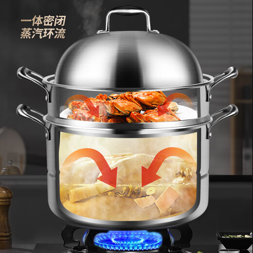 ZWILLING 2025 new steamer 316 stainless steel three-layer thickened household steaming, cooking and stewing large-capacity dual-purpose steamed bun soup pot with steamer three-layer 316 stainless steel 32cm