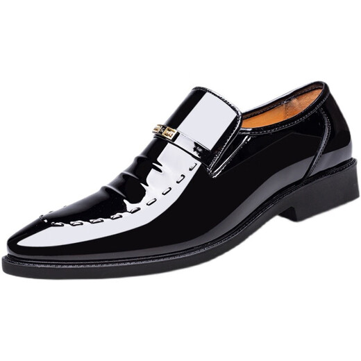 Hot Air Mic (Refengmai) Herren Lederschuhe Flachgeschäft formeller Anzug Fuß-Schlupf-Glanz-Arbeit Herrenanzug lässig große Schuhe Flat Heel 9905 Glanz schwarz 44