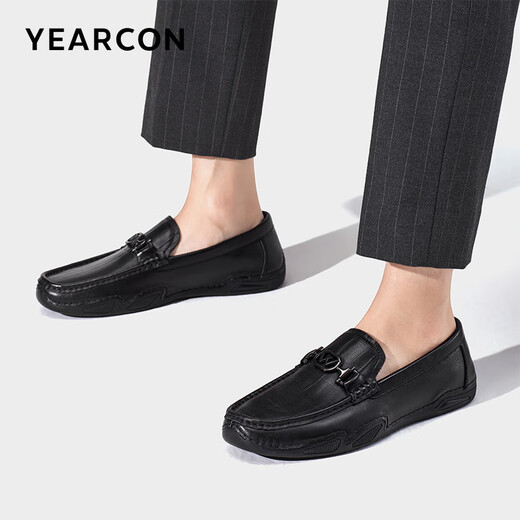 Yierkan Men's Shoes Slip-On Business Shoes Slip-on Casual Beanie Shoes Loafers 97021W Black 40