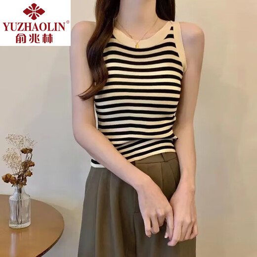 俞兆林条纹吊带背心女外穿春夏季气质内搭打底百搭显瘦无袖上衣 杏领 XL 码【115-130斤】
