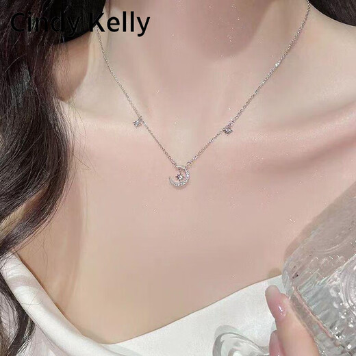 Cindy Kelly light luxury 999 silver necklace for women, high-end, exquisite and practical clavicle chain for wife, wedding anniversary birthday gift for girls, star and moon necklace, practical and high-end for wife and girlfriend