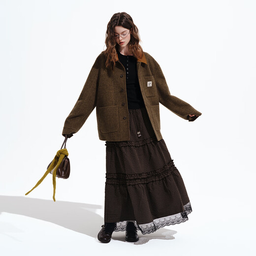 PSO Brand Men's and Women's Wool Retro Contrast Color Collar Double-Faced Loose Work Jacket Jacket Winter Truffle Brown TruffleBrown L