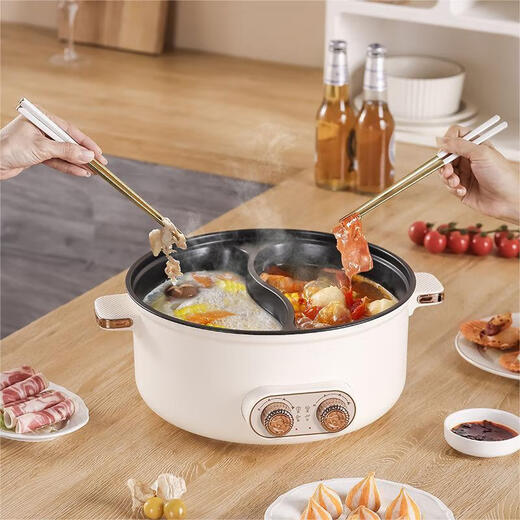 Jiuyang Jiaren Yuanyang Hotpot Electric Hot Pot Household Multifunctional Large Capacity All-in-One Steaming Non-stick Electric Cooking Pot Student Dormitory Yuanyang Hotpot Extra Thick Food Grade Electric Yuanyang Hotpot 32cm 3.0L Model Enjoy Single Flavor (Suitable for 3-5 People)