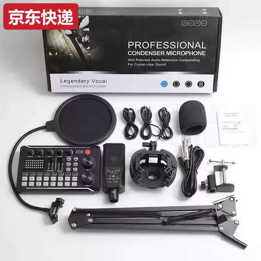 He Jiangong 240 condenser microphone sound card set English sound card V8S live broadcast equipment F998 full set of mobile phone computer recording LGT240 cantilever bracket set
