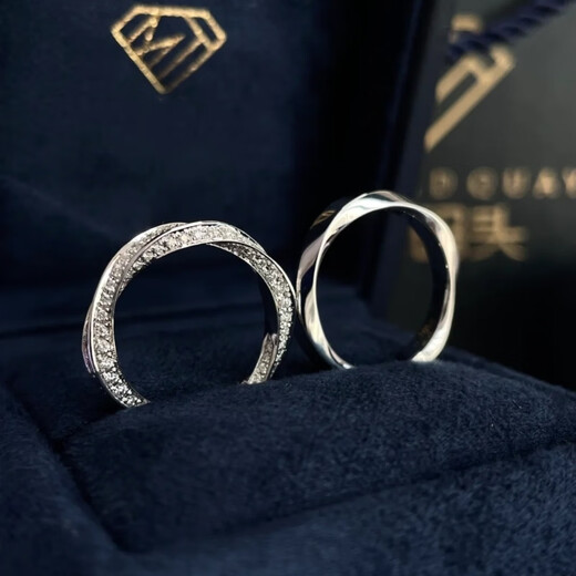 Fat Donglai's same 18K rose gold diamond ring, a pair of diamond light luxury rings, swirl couple's ring, Mobius, white gold glossy wide version 3.2mm, US size 9, country size 19-20