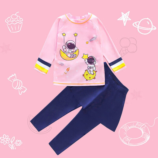 Girls swimwear 2025 new split long-sleeved medium and large children's swimwear long-sleeved sun protection seaside vacation children's swimsuit light blue 40 3XL 45-60Jin Jin equals 0.5 kg 5-8 years old