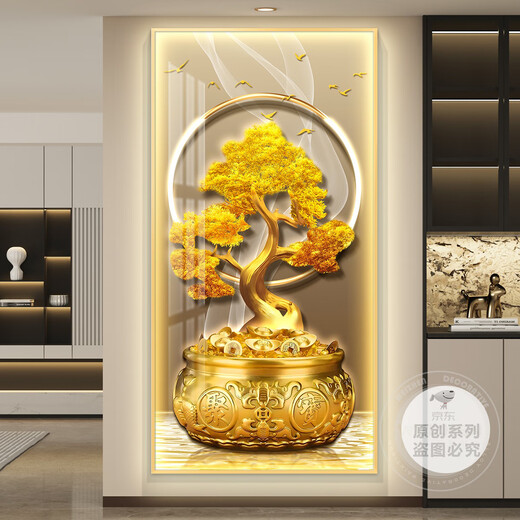 Aohan Modern Light Luxury Treasure Pot Entrée Paintes décoratives Entrée de la porte, peintures suspendues, arbres de fortune, bonnes significations, nouvelles peintures murales chinoises Z6190 50 * 100 TEXTURE TOLEVAS PS GOLD FRAM