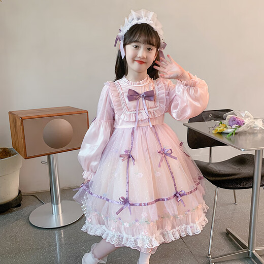Nisha Beier Girls Lolita Princess Dress Autumn 2025 New Children's Lolita Birthday Dress Pink 140