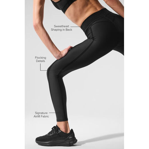 ALO YOGA yoga pants, high-waisted fitness pants, Airlift Pilates pants 7/8, high-performance streamlined high-elastic sports pants Black XXS (suitable for waist 59.5 - 62cm)