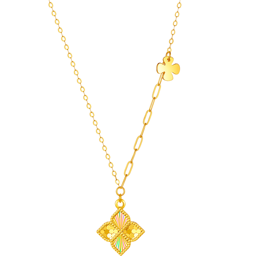 Saturday Blessing Yellow 18K Gold Necklace Women's Colorful Four-Leaf Clover Necklace Birthday Gift C0621041 40+5cm