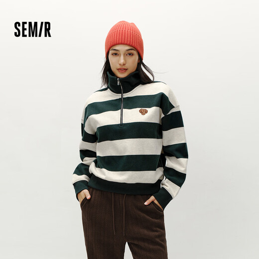 Semir sweatshirt women's winter half-zip stand collar puppy oversize striped fleece pullover layered 101724116003