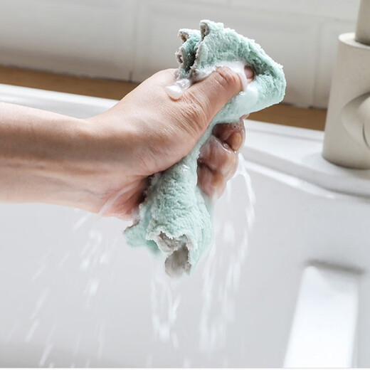 Jepoo thickened double-sided strong water-absorbent dishwashing rags, fish scale rags, not easy to shed, not easy to leave watermarks, not easy to stain oil, long double-sided 10 pieces*