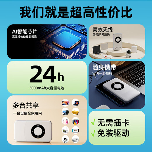 Yingteng 5G portable wifi triple network universal card-free wireless wifi6 car 4G portable Internet treasure mobile Unicom Telecom universal nationwide 2025 5G flagship top version 3000 mAh large battery * universal nationwide