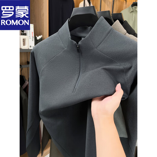 ROMON half-zip sweatshirt men's stand-up collar jacket solid color 2025 new autumn and winter top sports cycling clothing trendy green XL