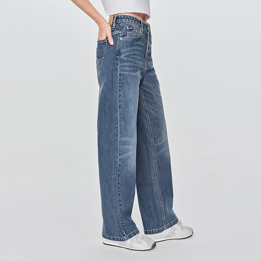 Lee25 autumn and winter new product 428 lazy pants comfortable high waist straight leg five-pocket retro medium blue women's jeans