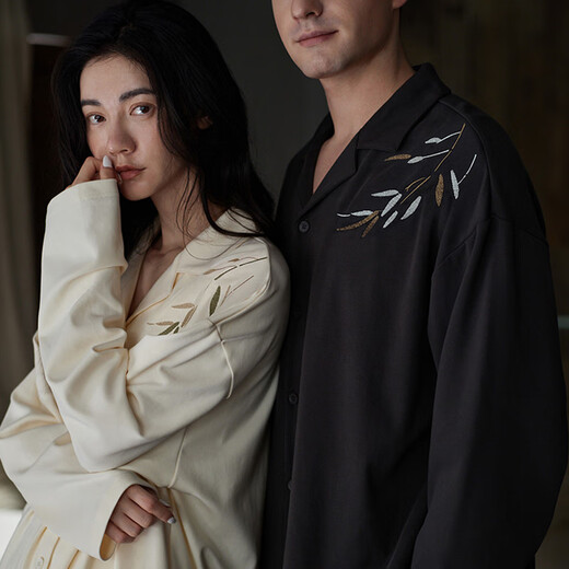 Calamela men's home wear set knitted cotton long-sleeved pajamas for women to wear outside 2025 new couple pajamas