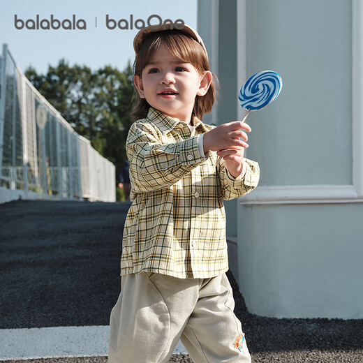 Balabala children's clothing baby long-sleeved shirt boys 2025 autumn plaid coat super soft velvet skin-friendly and comfortable 208325102103