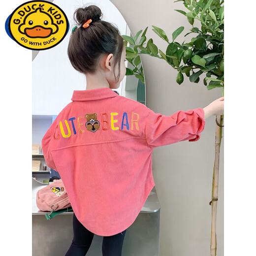 G.duck girls' shirts spring and autumn 2024 new fashionable little girls autumn style baby children's autumn long-sleeved tops shirt pink jacket 120