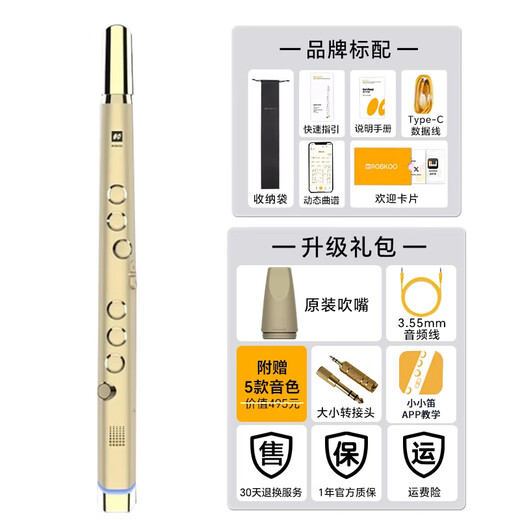 ROBKOO锣钹小小笛电吹管国产真采样萨克斯电笛子入门吹奏乐器初学者 金色特别版【50种音色】