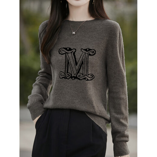 La Chapelle French Jacquard Bottoming Sweater Women's Round Neck Pullover Sweater 2025 Autumn and Winter New Style Loose Slim Top Gray M Recommended Weight 95-110 Jin Jin equals 0.5 kg