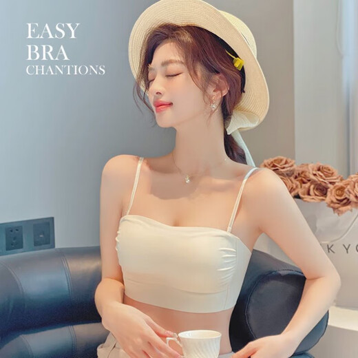 Summer Thin Strapless Anti-Slip Beautiful Back Bra for Women Without Wires Gathering Side Breasts Anti-Exposed Tube Bra Bra Champagne-1 Pack XL (Suitable for 38/85ABC)