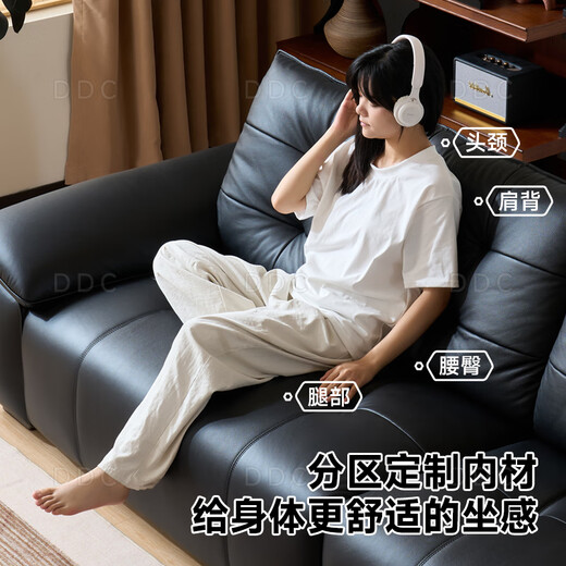 DDC Italian minimalist leather sofa simple living room 2025 new straight row bear hug electric functional leather art sofa bed double armrest single seat (ordinary non-functional model) S-class wear-resistant ecological leather + Dixi space cloud sitting seat bag