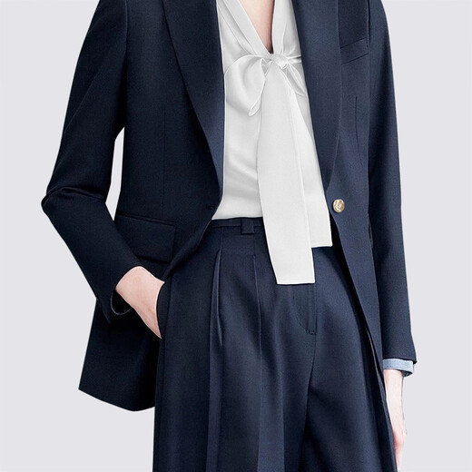 MeetMetro Maier Suit Women's 2025 Autumn New High-end Temperament Professional Suit and Pants Two-piece Set Navy Blue Spot Lightning Hair M