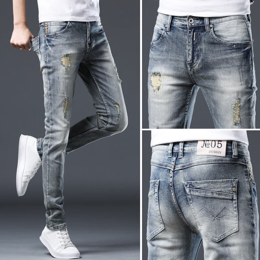 Lee Dprre Jeans Männer 2025 Neues Trend High-End-Riss Frühling Herbst Herbst Männer schlanke Füße Männer Kaffee schwarz 1048 Models 28
