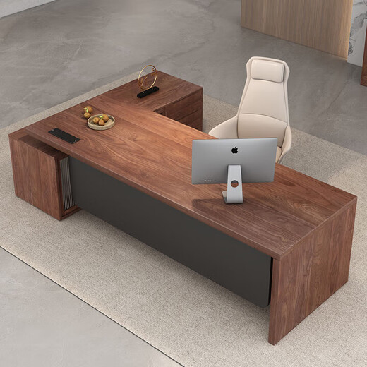 Solid wood boss desk with side cabinets North American black walnut president desk law firm office executive desk pine single table 180*80 thick 4.5cm
