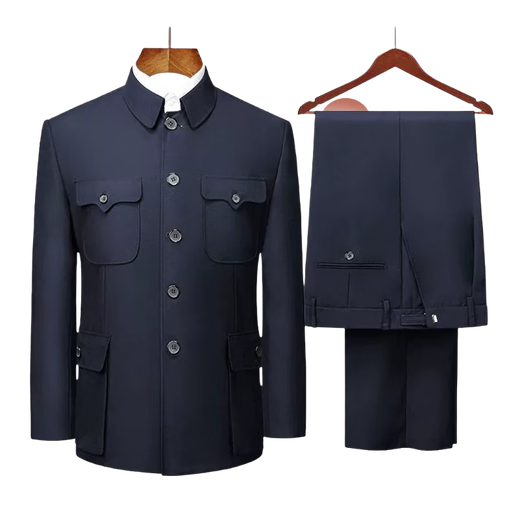 Tang suit dad suit, Chinese tunic suit men's single-piece top, elderly tunic suit autumn and winter Chinese style grandpa coat, navy blue bright pocket, spring and autumn thickness 3XL 175/74