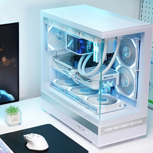 SAMA Jinghong screen display version white ATX sea view room gaming computer desktop case hardware status display/270 panoramic view/support 360 water cooling/9 fan positions/Type-C