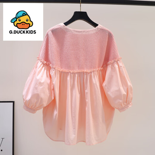 G.duck Little Yellow Duck Girls Autumn Style Shirt Western Style Children's Clothing 2025 Korean Version New Korean and Chinese Big Children's Casual Top Apricot Puff Sleeve Shirt 150 cm
