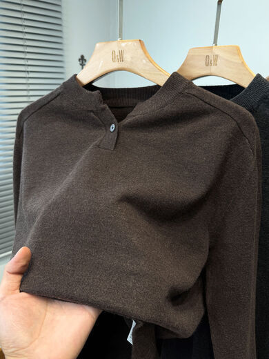 Xiaohongshu's hot style American Henry collar sweater men's thin autumn and winter youth solid color versatile sweater men's set carbon gray M M