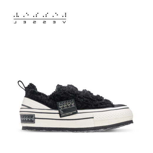 XVESSEL autumn and winter new plush warm Velcro furry three-color curly children's shoes children's canvas shoes black F24X63B 37