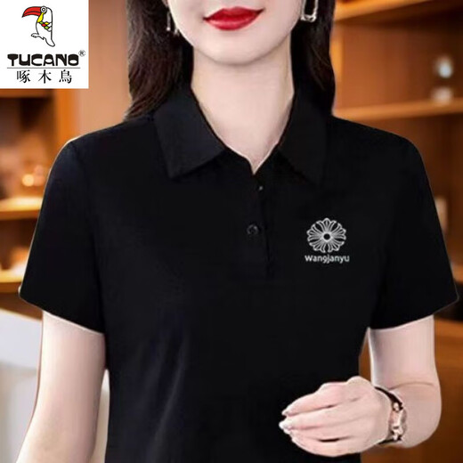 啄木鸟休闲polo衫短袖T恤女夏季新款中年妈妈装宽松大尺码显瘦翻领上衣 YC-6629红色 M 【建议85-100斤】