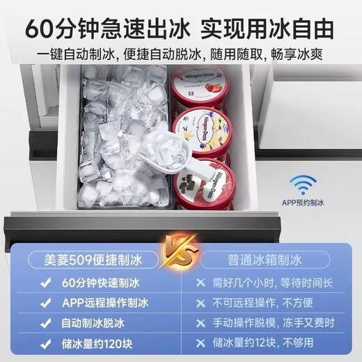 MeiLing's annual machine king, White Whale 509-liter French-style multi-door refrigerator, automatic ice making, household dual system, ultra-thin embedded bottom cooling BCD-509WPU9CZX national subsidy