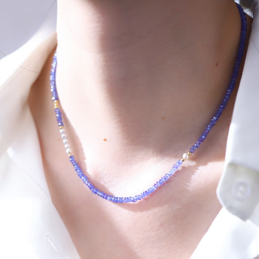 DYAI natural colored treasure high-grade Rhine blue tanzanite necklace women's fashion light luxury temperament gold clavicle chain Mengliuguang high-end full body tanzanite