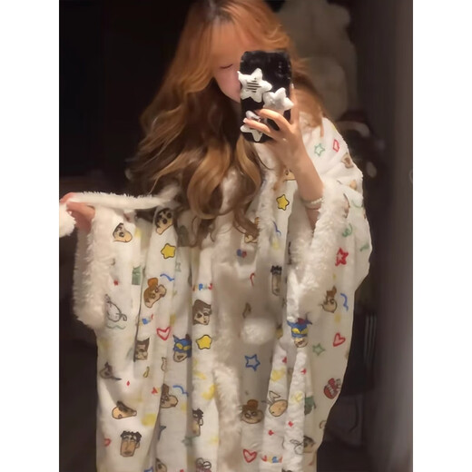 MAULTIAY Crayon Shin-chan nightgown for women autumn and winter 2025 new coral velvet thickened pajamas winter cute warm home clothes single nightgown <small quantity in stock> M