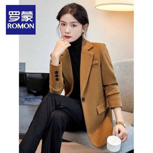 ROMON thickened woolen coat women's quilted small suit 2026 new black cotton temperament versatile suit top winter one button black-thick style M 96-105Jin Jin equals 0.5 kg