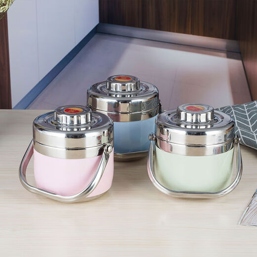 Jin Qilin double-layer stainless steel lunch box insulated pot and insulated bucket color insulated lunch box student lunch box 6 Nordic colors 14L free tableware
