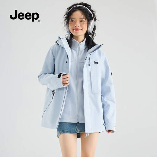 Jeep (JEEP) assault jacket for men and women, three-in-one outdoor warm and windproof jacket for men, moonlight blue (fleece) M