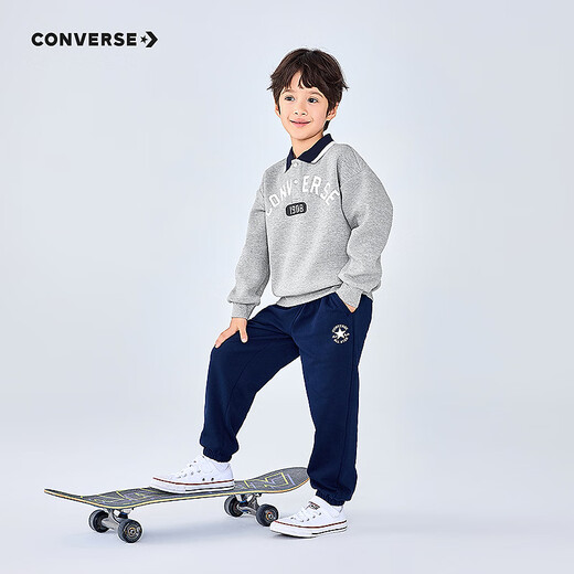 Converse Children's Clothing Boys' Shirts 2025 Autumn New Children's College Style Girls' Comfortable and Versatile Polo Collar Tops Rock Ridge Gray 140/68 Recommended Height 128-140cm