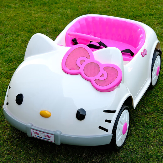 Mickey Bear hellokitty children's electric car four-wheeled baby toy remote control car can sit on little girl's birthday gift pink dual drive 12V7 + Bluetooth music light + remote control