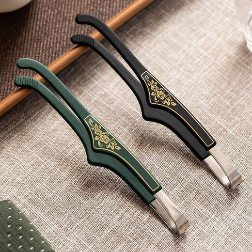 Meikejie non-slip cup clip tea making tool single high-end silicone tea clip Kung Fu tea set accessories tea ceremony tea cup tea tweezers black - silicone stainless steel tea clip