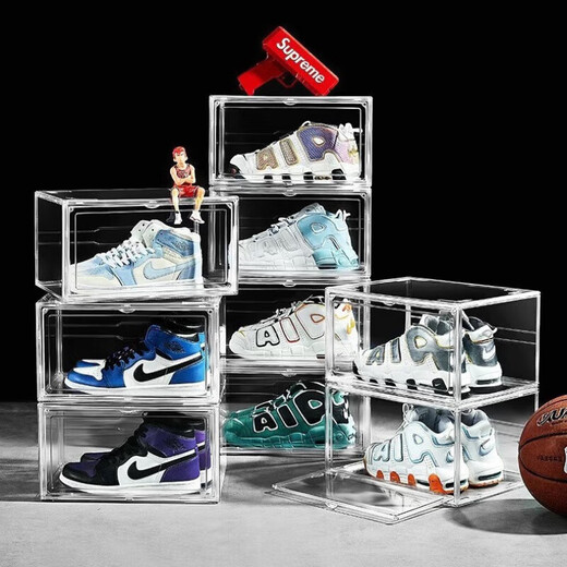 Pulian transparent shoe box shoe storage box anti-oxidation collection shoe cabinet magnetic side opening acrylic internet celebrity display shoe wall side opening - thickened magnetic transparent style 1 pack